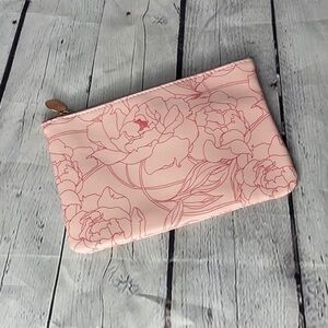 NWOT Small Pink Floral Faux Leather Makeup Bag